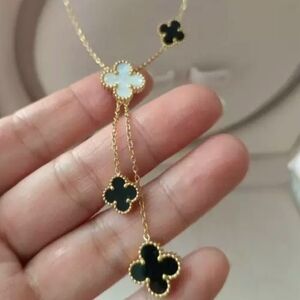 NWT Stainless Steel  Gold and Black Clover Pendant Necklace